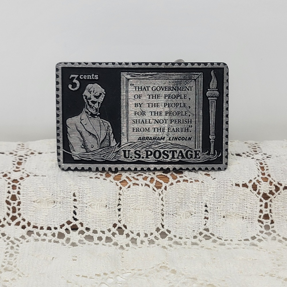 Solid Pewter Abraham Lincoln 3 Cent US Postage Belt Buckle Mens OS American USA